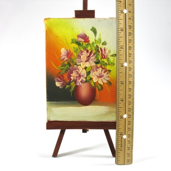 Small Oil Painting with Easel, Hand Painted Floral - Picture 4 of 7